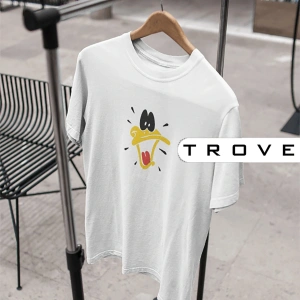 Unısex Kadın Erkek Daffy Duck Bakış Siyah Beyaz Tasarım Baskılı % 100 Pamuk T-shirt