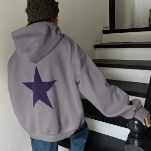 Unisex Kadın/Erkek DAZY Yıldız Desenli Düşük Omuzlu Kapüşonlu Üst