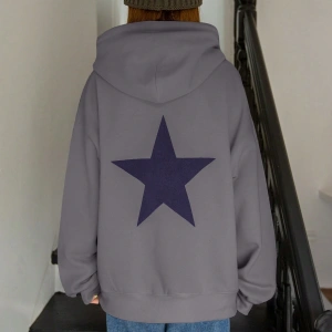 Unisex Kadın/Erkek DAZY Yıldız Desenli Düşük Omuzlu Kapüşonlu Üst