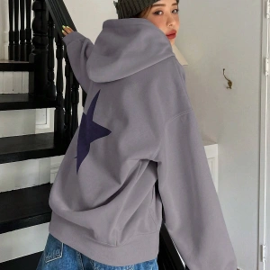 Unisex Kadın/Erkek DAZY Yıldız Desenli Düşük Omuzlu Kapüşonlu Üst