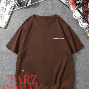 Unisex Kadın/Erkek ESSENTİALS Yazı Özel Renkli Oversize Bisiklet Yaka Pamuklu T-Shirt