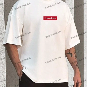 Unisex Kadın/Erkek FREEDOM Renkli Özel Baskılı Oversize Penye