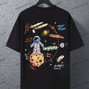 Unisex Kadın/Erkek GALAXY Renkli Özel Baskılı Oversize Pamuk Penye