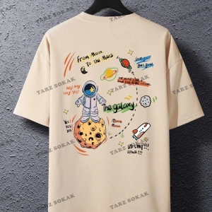 Unisex Kadın/Erkek GALAXY Renkli Özel Baskılı Oversize Pamuk Penye