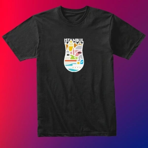 Unısex Kadın Erkek Hediye Istanbul Yedi Tepe Baskılı Çay Bardak % 100 Pamuk Tasarım T-shirt