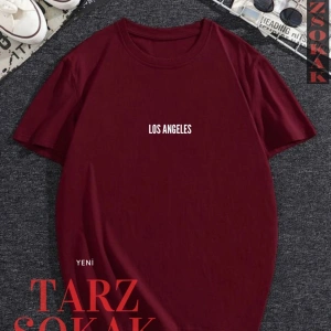 Unisex Kadın/Erkek LOS ANGELES Yazı Özel Renkli Oversize Bisiklet Yaka Pamuklu T-Shirt