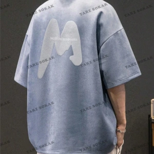 Unisex Kadın/Erkek M Renkli Özel Baskılı Oversize Penye