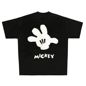 Unisex Kadın Erkek Mickey Mous Özel Baskılı Oversize Pamuk Penye T-shirt Açık gri