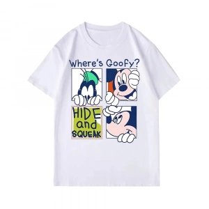 Unisex Kadın Erkek Mickey Mous Özel Baskılı Oversize Pamuk Penye T-shirt Açık gri
