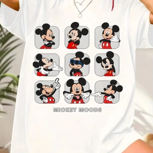 Unisex Kadın Erkek Mickey Mous Özel Baskılı Oversize Pamuk Penye T-shirt Açık gri