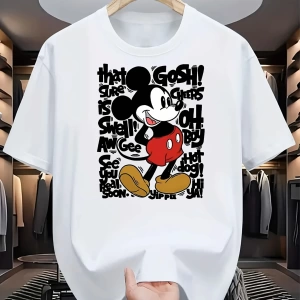 Unisex Kadın Erkek Mickey Mous Özel Baskılı Oversize Pamuk Penye T-shirt Açık gri