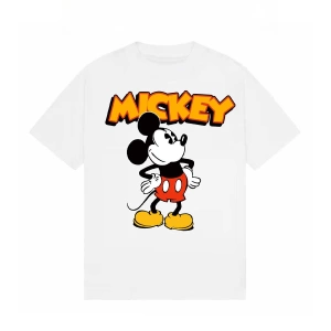Unisex Kadın Erkek Mickey Mous Özel Baskılı Oversize Pamuk Penye T-shirt Açık gri