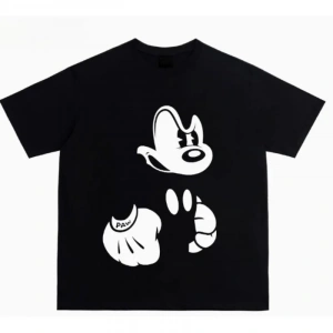 Unisex Kadın Erkek Mickey Mous Özel Baskılı Oversize Pamuk Penye T-shirt Açık gri