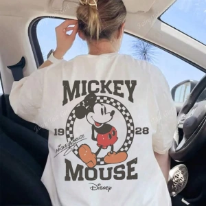 Unisex Kadın Erkek Mickey Mous Özel Baskılı Oversize Pamuk Penye T-shirt Açık gri