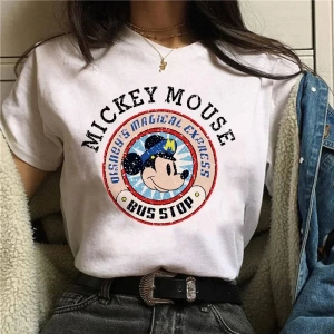 Unisex Kadın Erkek Mickey Mous Özel Baskılı Oversize Pamuk Penye T-shirt Açık gri