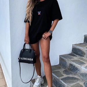 Unisex Kadın Erkek Mickey Mous Özel Baskılı Oversize Pamuk Penye T-shirt Açık gri