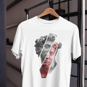 Unısex Kadın Erkek Mitoloji Heykel Rönesans Siyah Beyaz Tasarım Baskılı %100 Pamuk T-shirt