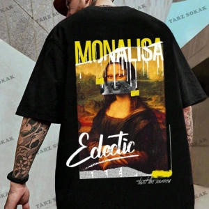 Unisex Kadın/Erkek Monalisa Renkli Özel Baskılı Oversize Penye