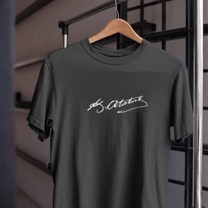 Unısex Kadın Erkek Mustafa Kemal Atatürk Imza 10 Kasım %100 Pamuk Siyah Beyaz T-shirt