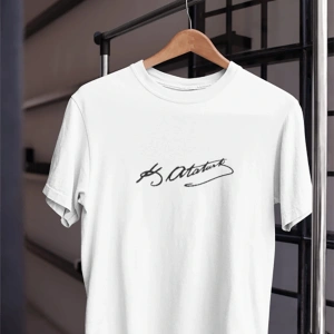 Unısex Kadın Erkek Mustafa Kemal Atatürk Imza 10 Kasım %100 Pamuk Siyah Beyaz T-shirt