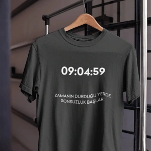 Unısex Kadın Erkek Mustafa Kemal Atatürk Zaman Sonsuzluk 09.04.59 % 100 Pamuk Tasarım T-shirt