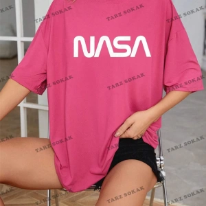 Unisex Kadın/Erkek NASA Renkli Özel Baskılı Oversize Pamuk Penye