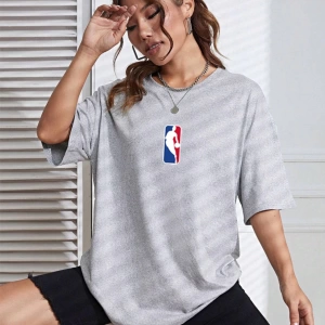 Unisex Kadın/Erkek NBBAA Özel Baskılı Renkli Oversize Penye T-Shirt