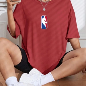 Unisex Kadın/Erkek NBBAA Özel Baskılı Renkli Oversize Penye T-Shirt