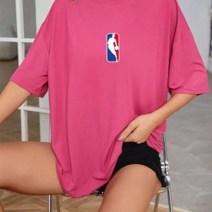 Unisex Kadın/Erkek NBBAA Özel Baskılı Renkli Oversize Penye T-Shirt