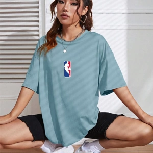 Unisex Kadın/Erkek NBBAA Özel Baskılı Renkli Oversize Penye T-Shirt
