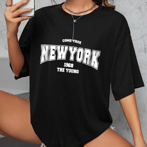 Unisex Kadın/Erkek NEW YORK Özel Baskılı Renkli Oversize Penye T-Shirt