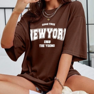 Unisex Kadın/Erkek NEW YORK Özel Baskılı Renkli Oversize Penye T-Shirt