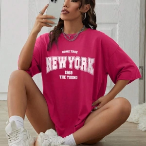 Unisex Kadın/Erkek NEW YORK Özel Baskılı Renkli Oversize Penye T-Shirt