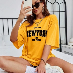 Unisex Kadın/Erkek NEW YORK Özel Baskılı Renkli Oversize Penye T-Shirt