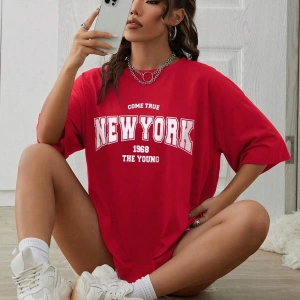Unisex Kadın/Erkek NEW YORK Özel Baskılı Renkli Oversize Penye T-Shirt