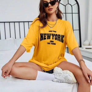 Unisex Kadın/Erkek NEW YORK Özel Baskılı Renkli Oversize Penye T-Shirt