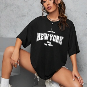 Unisex Kadın/Erkek NEW YORK Özel Baskılı Renkli Oversize Penye T-Shirt
