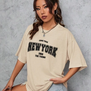 Unisex Kadın/Erkek NEW YORK Özel Baskılı Renkli Oversize Penye T-Shirt