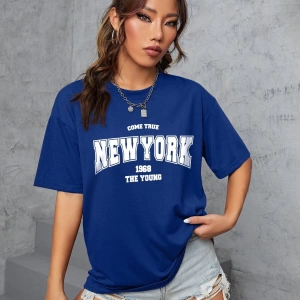 Unisex Kadın/Erkek NEW YORK Özel Baskılı Renkli Oversize Penye T-Shirt