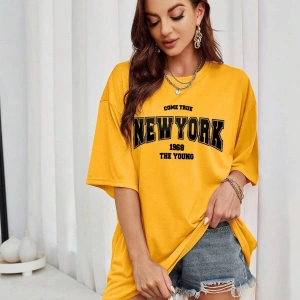Unisex Kadın/Erkek NEW YORK Özel Baskılı Renkli Oversize Penye T-Shirt