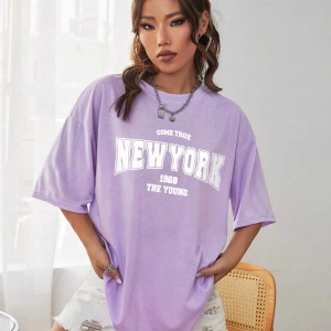Unisex Kadın/Erkek NEW YORK Özel Baskılı Renkli Oversize Penye T-Shirt