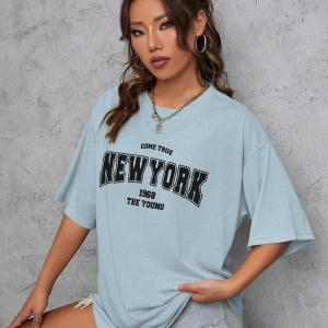 Unisex Kadın/Erkek NEW YORK Özel Baskılı Renkli Oversize Penye T-Shirt