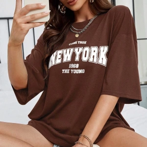 Unisex Kadın/Erkek NEW YORK Özel Baskılı Renkli Oversize Penye T-Shirt