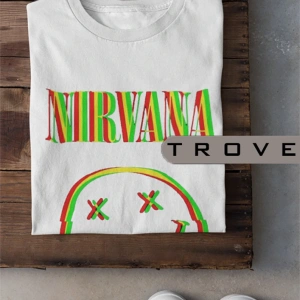 Unısex Kadın Erkek Nırvana Halüsinasyon %100 Pamuk Baskılı Siyah Beyaz T-shirt