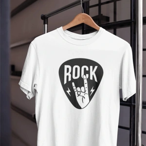 Unısex Kadın Erkek Rockn Roll Gitar Pena Tasarım Baskılı % 100 Pamuk T-shirt