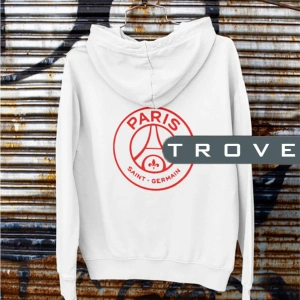 Unısex Kadın Erkek Saint Germaın Ön Arka Baskılı Kapüşonlu %100 Pamuk Sweatshirt Beyaz