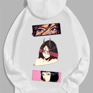 Unisex Kadın/Erkek Siyah Anime Oversize Bisiklet Yaka Pamuklu Sweatshirt