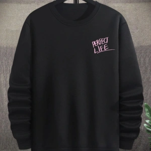Unisex Kadın/Erkek Siyah Perfect Life Oversize Bisiklet Yaka Pamuklu Sweatshirt