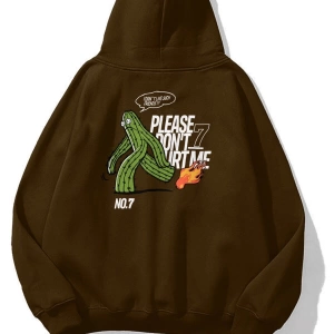 Unisex Kahverengi Please Dont Hurt Me Baskılı Kapüşonlu Hoodie