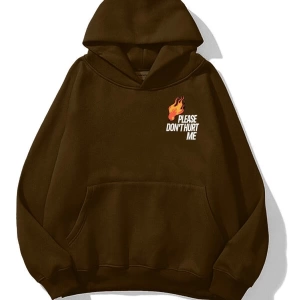 Unisex Kahverengi Please Dont Hurt Me Baskılı Kapüşonlu Hoodie